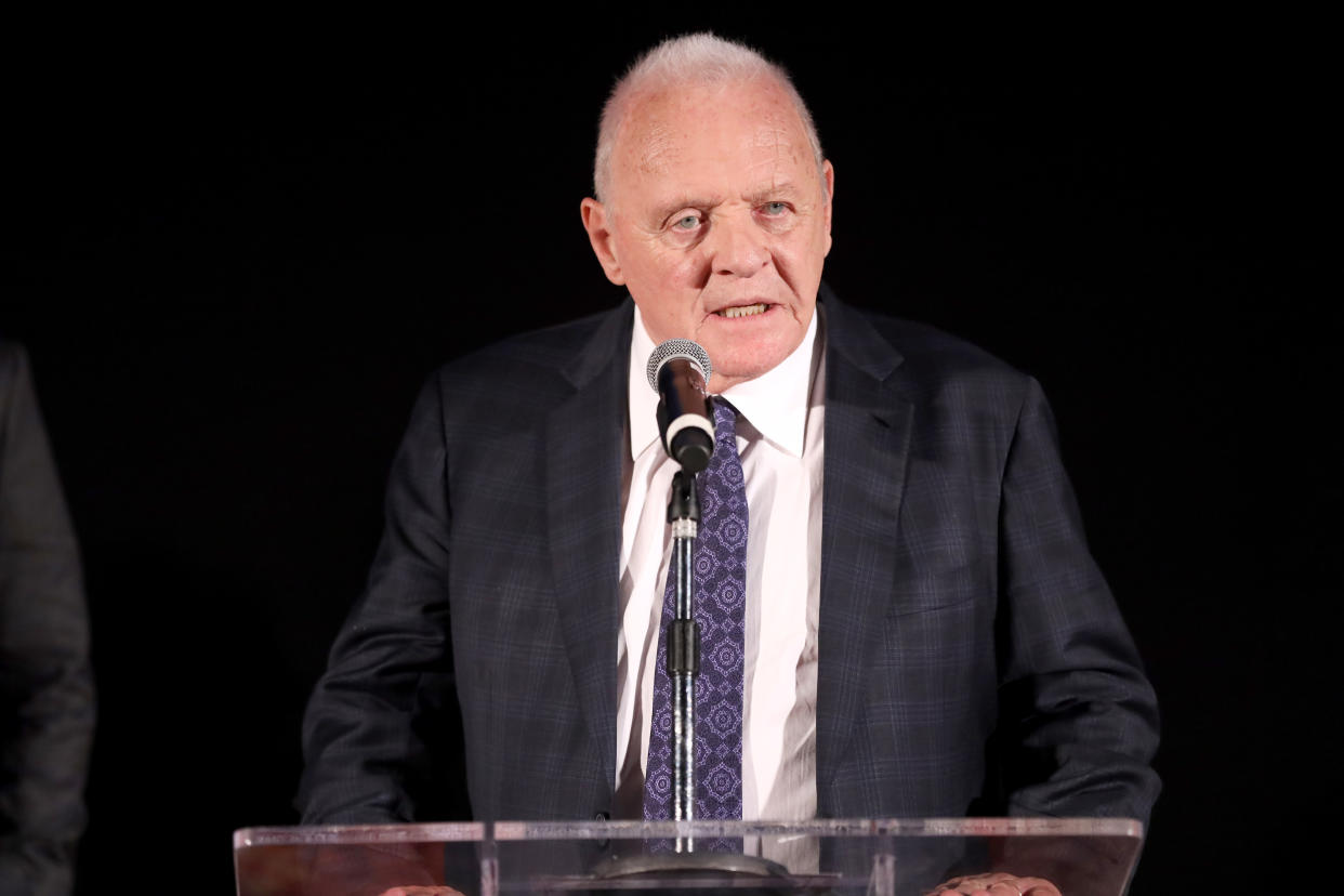 Anthony Hopkins speaks onstage during an event for 'The Two Popes' on November 18, 2019. (Photo by Rich Polk/Getty Images for Netflix)