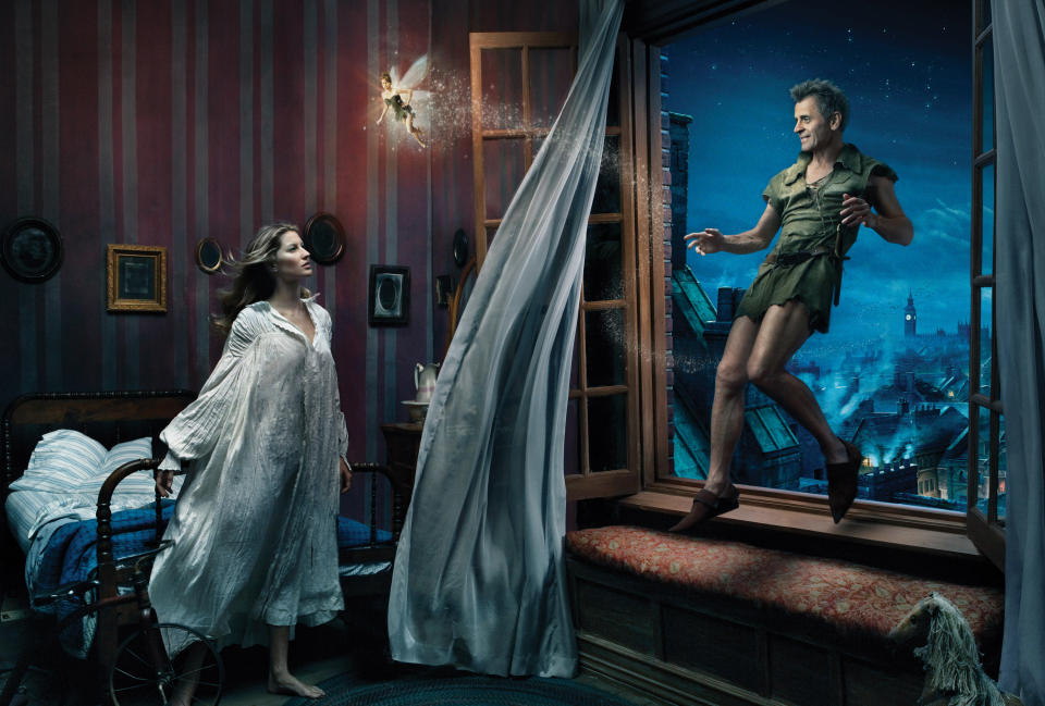 Mikhail Baryshnikov as Peter Pan and Gisele Bundchen as Wendy (Credit: Annie Leibovitz/Disney Parks.com)