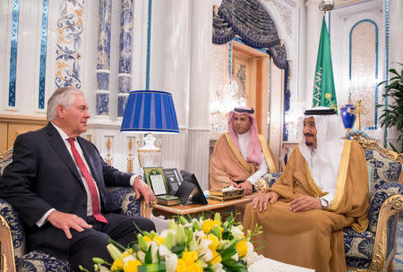 Saudi Arabia's King Salman bin Abdulaziz Al Saud meets with U.S. Secretary of State Rex Tillerson in Jeddah, Saudi Arabia July 12, 2017. Saudi Press Agency/Handout via REUTERS