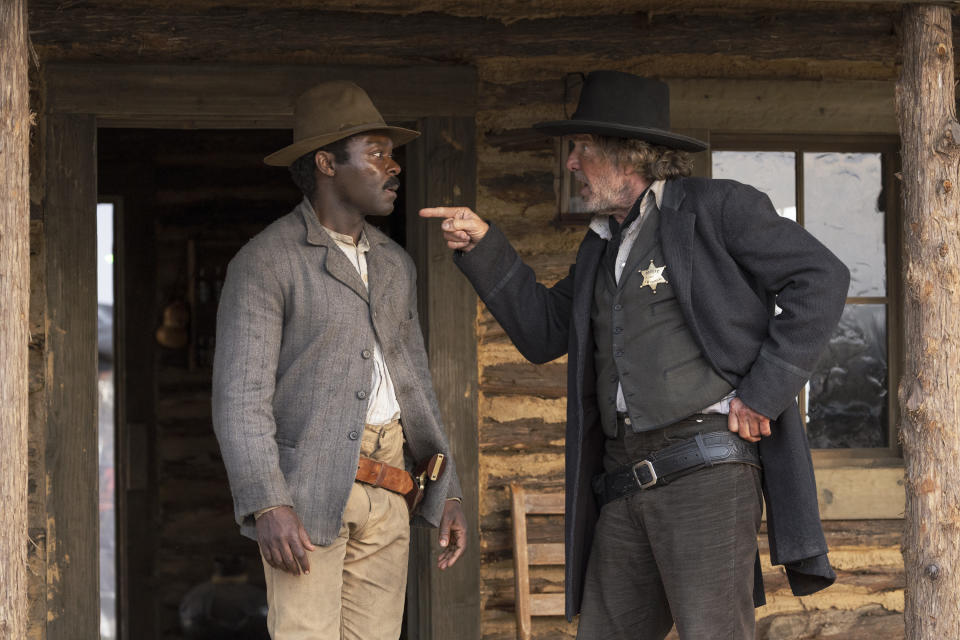 David Oyelowo as Bass Reeves and Dennis Quaid as Sherrill Lynn in Lawmen: Bass Reeves, episode 2, season 1, streaming on Paramount+, 2023. Photo Credit: Lauren Smith/Paramount+