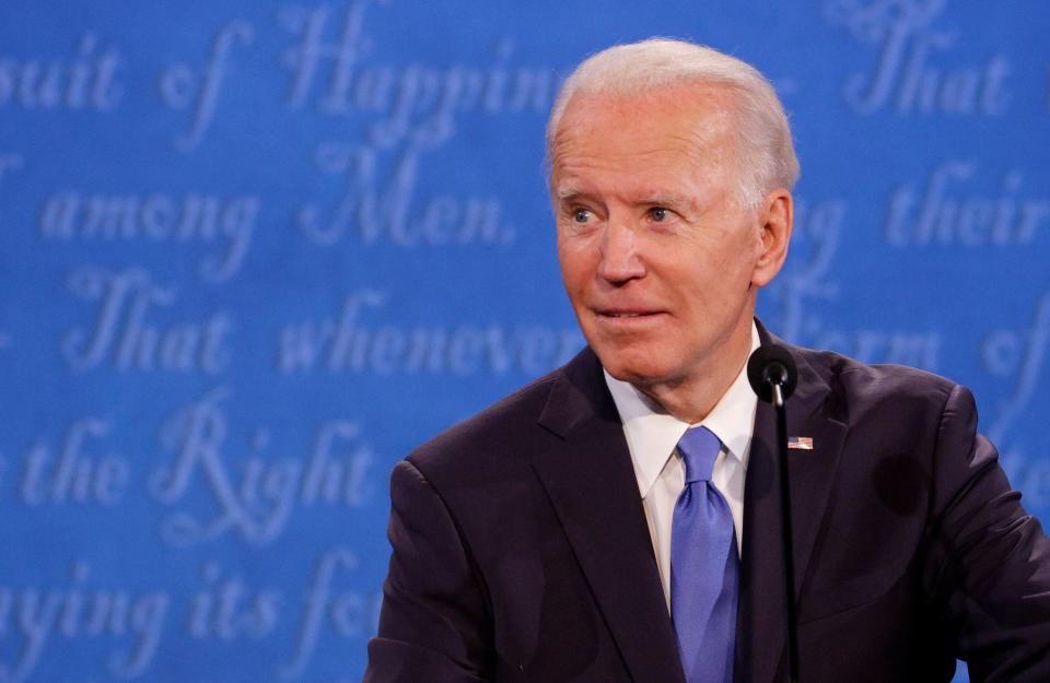 Democratic presidential nominee Joe Biden looks on during the final 2020 U.S. presidential campaign debate in the Curb Event Center at Belmont University in Nashville, Tennessee. (Jonathan Ernst / Reuters)