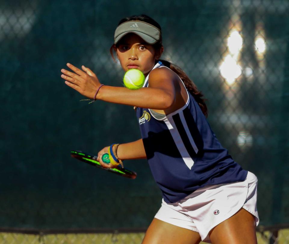 Hayden's Ainzley Zulueta during the Topeka City Tennis Championship at Kossover Tennis Center on Thursday, Sept. 26.