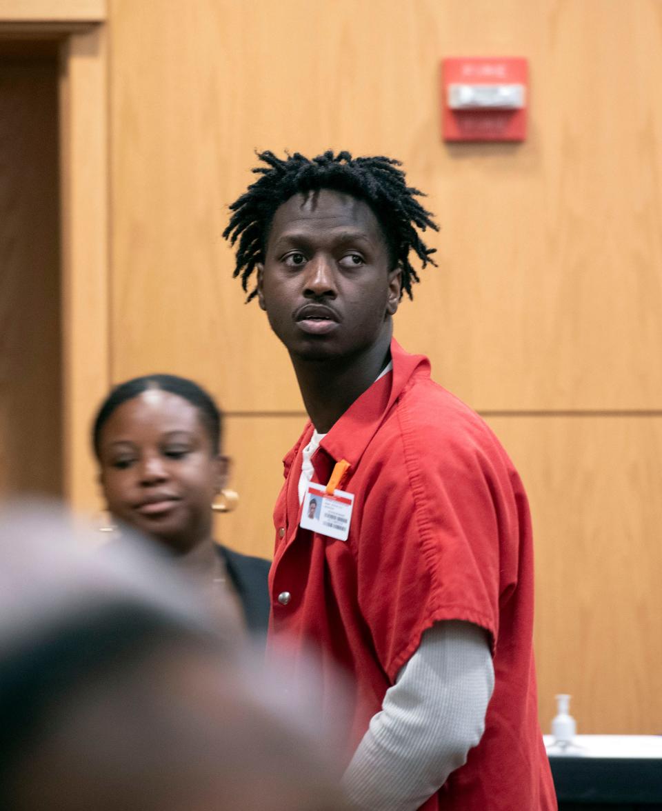Daquavion Snowden arrives in court on Thursday, July 13, 2023, for a hearing before his jury selection. Snowden was indicted on one count of first-degree premeditated murder of Ladarius Clardy and one count of attempted first-degree premeditated murder for trying to kill Eric Young.