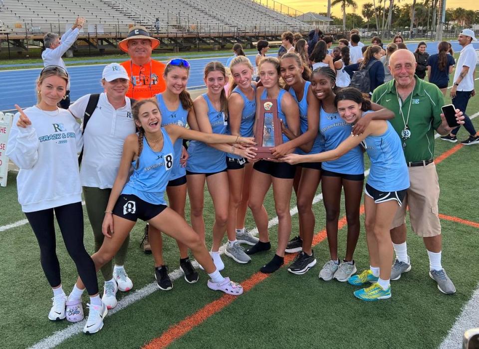 The district champion Ransom Everglades girls’ track & field team.