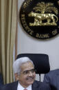 Reserve Bank of India Governor Shaktikanta Das addresses a press conference in Mumbai, India, Thursday, June 6, 2019. India's central bank has cut its key interest rate by a quarter of a percentage point to 5.75% from 6% with immediate effect to fortify the economy as consumer spending and corporate investment falter. (AP Photo/Rajanish Kakade)