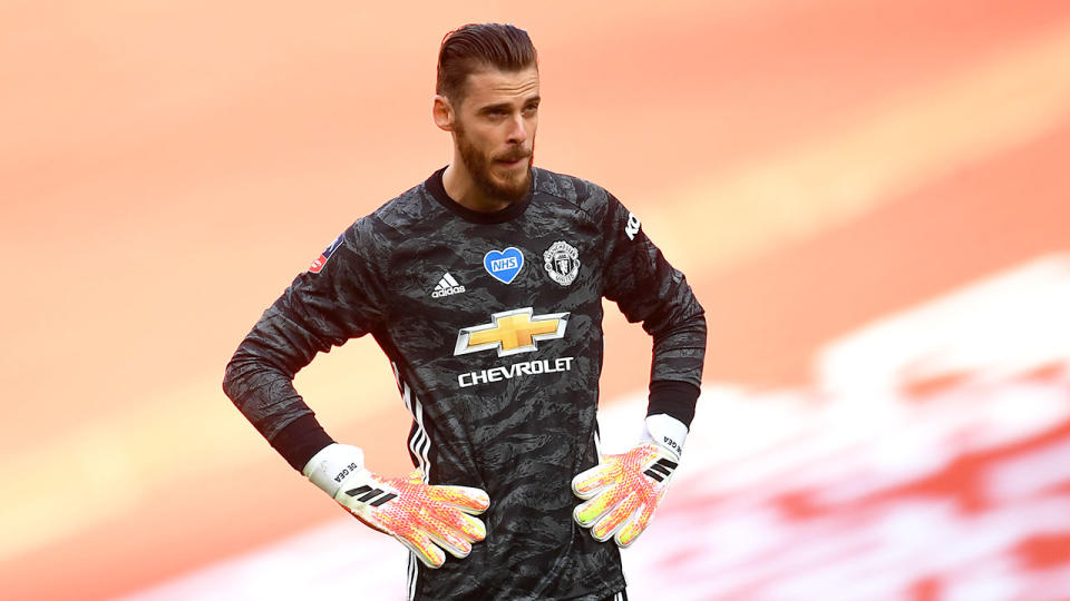 Pictured here, a dejected David de Gea in the FA Cup semi-final against Chelsea.