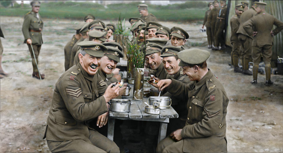 This image released by Warner Bros. Entertainment shows a scene from the WWI documentary "They Shall Not Grow Old," directed by Peter Jackson. (Warner Bros. Entertainment via AP)