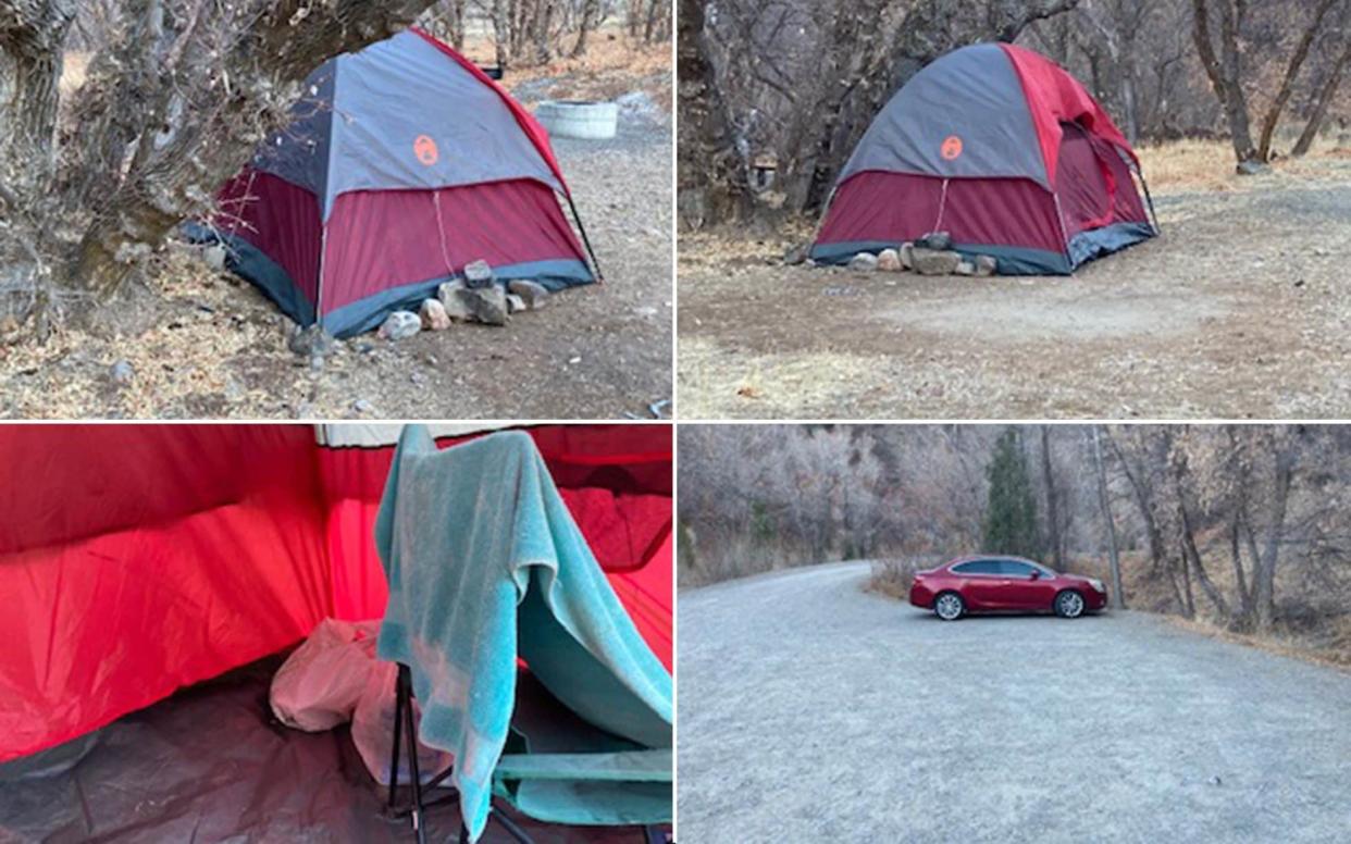 pictures of the tent and car used by the woman - UTAH COUNTY SHERIFF'S OFFICE