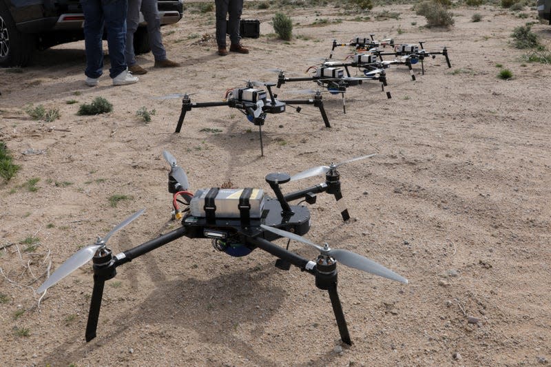 The HIVE unmanned aircraft system prepares to take flight during a human machine integration experiment during Project Convergence – Capstone 4 at Fort Irwin, Calif., March 11, 2024. - Photo: U.S. Army photo by Sgt. Gianna Chiavarone