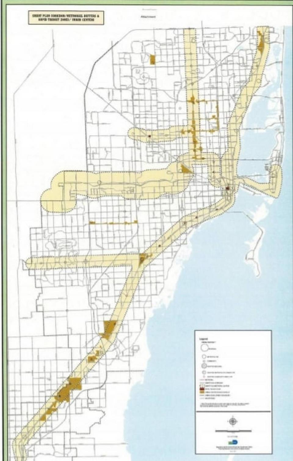 La Zona de Transporte Público Rápido del condado permite una mayor densidad a lo largo de las rutas de transporte público existentes y planificadas para los sistemas ferroviarios y de autobuses de carril exclusivo. Una propuesta del comisionado de Miami-Dade Oliver Gilbert ampliaría la zona para incluir a los municipios.