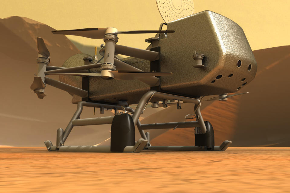 Artist's Impression of Dragonfly on Titan’s surface, (NASA)