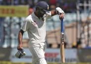 Cricket - India v New Zealand - Second Test cricket match - Eden Gardens, Kolkata - 30/09/2016. India's Murali Vijay reacts as he walks off the field after his dismissal. REUTERS/Rupak De Chowdhuri