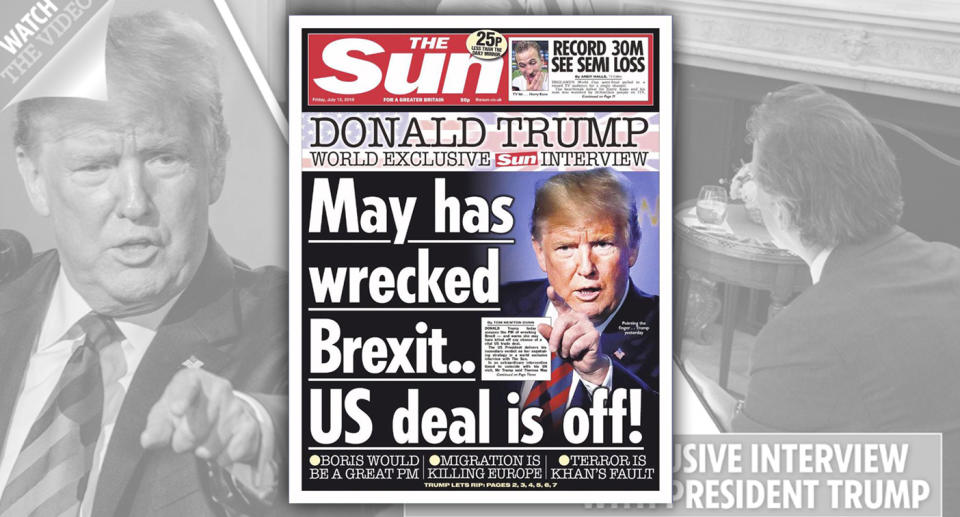 The Sun’s July 13 cover; Screengrab of thesun.co.uk