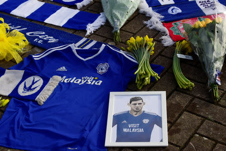 Soccer Football - Cardiff City - Cardiff City Stadium, Cardiff, Britain - January 23, 2019 General view of tributes left outside the stadium for Emiliano Sala REUTERS/Rebecca Naden