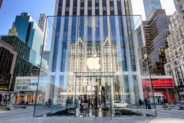<p>Roy Rochlin/Getty </p> Manhattan's Fifth Avenue Apple store which reportedly looks like one concept of Musk's Project 42.