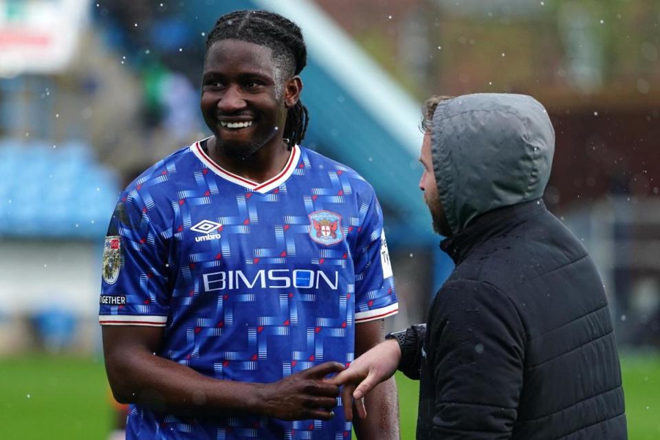 Joshua Kayode - pictured after the previous weekend's game against Blackpool - made himself unavailable for the Wycombe match, Paul Simpson said <i>(Image: Barbara Abbott)</i>