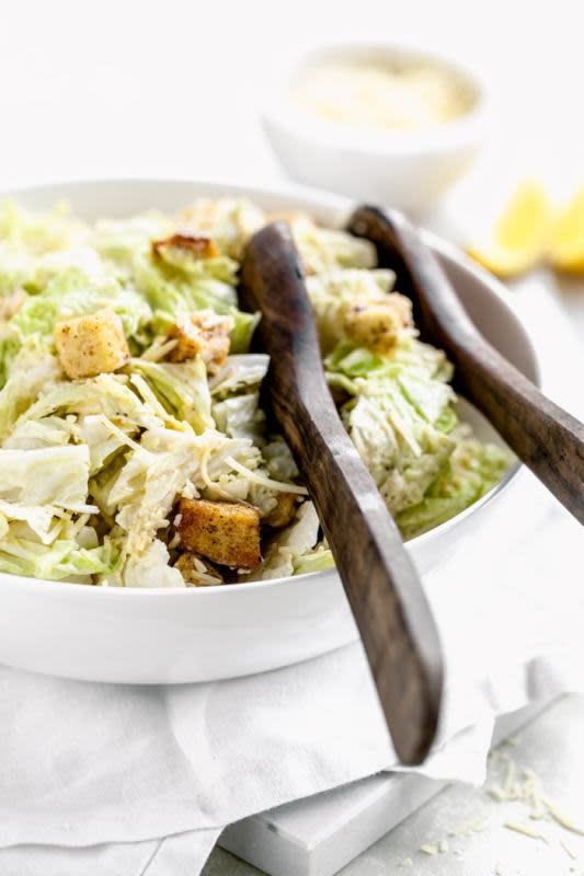 <p>Healthy Seasonal Recipes</p><p>So much better than the usual romaine lettuce used in caesar salads.</p><p><strong>Get the recipe:</strong> <a href="https://www.healthyseasonalrecipes.com/napa-cabbage-caesar-salad/" rel="nofollow noopener" target="_blank" data-ylk="slk:Napa Cabbage Caesar Salad;elm:context_link;itc:0;sec:content-canvas" class="link ">Napa Cabbage Caesar Salad</a></p>