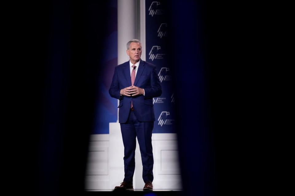 House Republican Leader Kevin McCarthy, of Calif., speaks at an annual leadership meeting of the Republican Jewish Coalition, Nov. 19, 2022, in Las Vegas. He is vying to be the next House speaker.