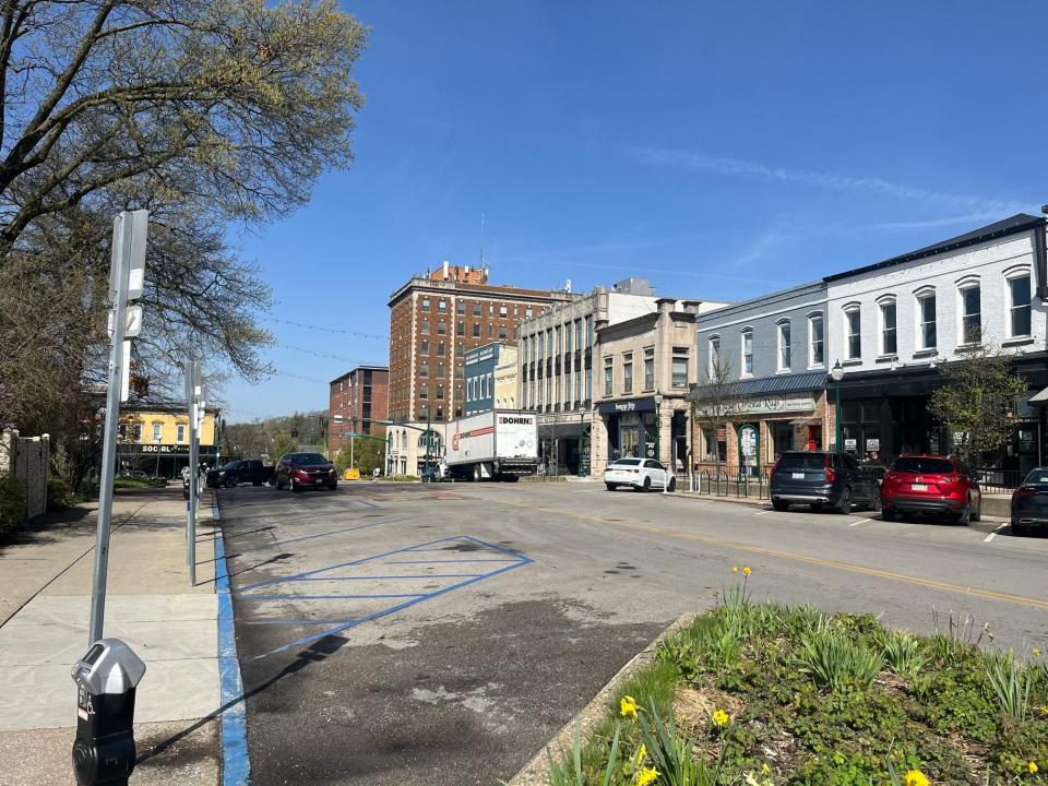 Parking is available around the courthouse square in downtown Bloomington around 11 a.m. Monday, April 8, 2024.