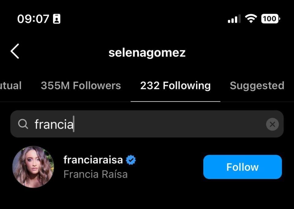 selena gomez has been following francia rais since 9 am