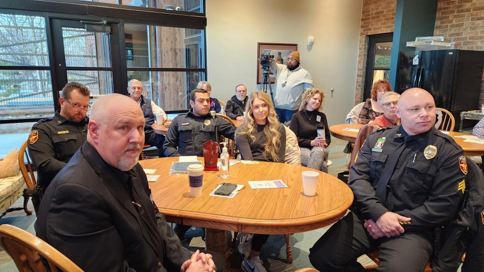 Officers of the Amarillo Police Department await the presentation of the Amarillo Rotary South's Police Officer of the Year award Thursday  in Amarillo.