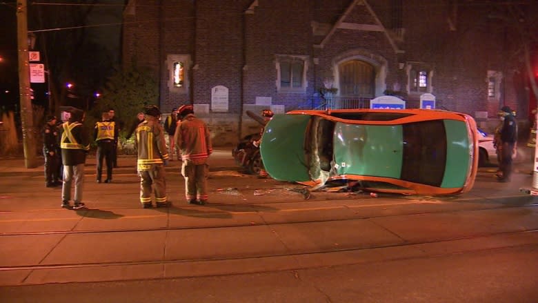 1 injured after taxi flipped on its side in Roncesvalles crash