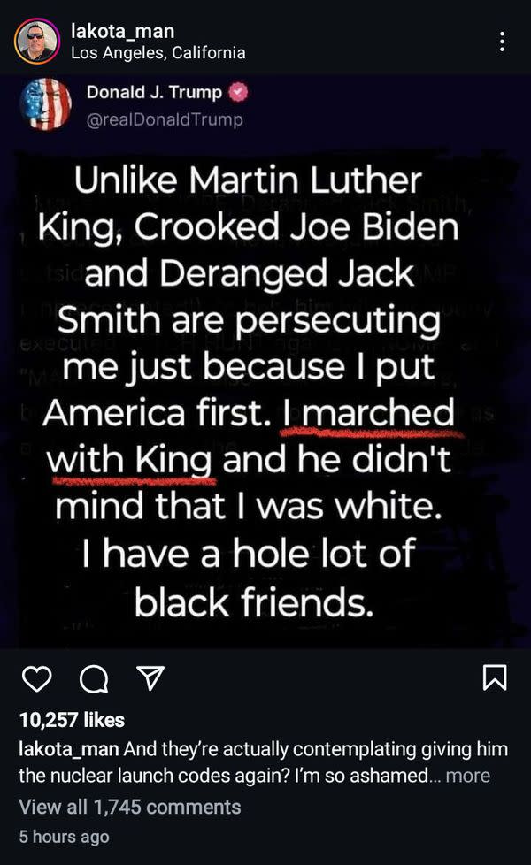 Une prétendue capture d'écran d'un prétendu message de l'ancien président américain Donald Trump affirmait qu'il avait déjà défilé avec MLK Jr.