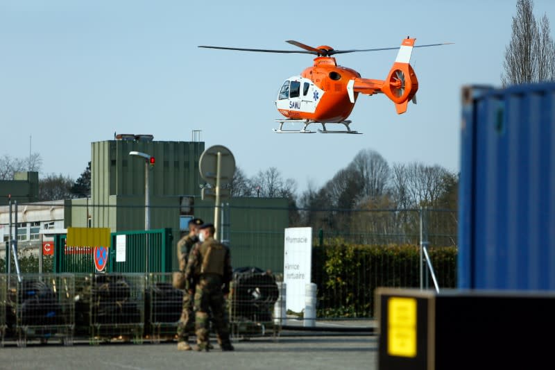 French President Macron visits a military field hospital in Mulhouse