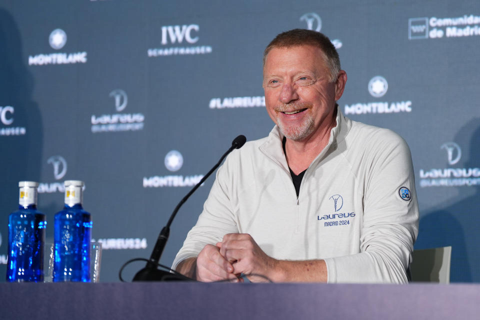 MADRID, SPAIN - APRIL 21: Laureus Academy Member Boris Becker looks on at a press conference  prior to the Laureus World Sports Awards Madrid 2024 at the Palacio de Cibeles on April 21, 2024 in Madrid, Spain.  (Photo by Angel Martinez/Getty Images for Laureus)