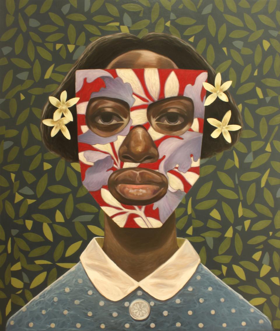 Ronald Jackson’s 2019 painting “In a Day, She Became the Master of Her House,” featured at the Sarasota Art Museum in the touring exhibition “Constructs” from the Crystal Bridges Museum of American Art in Bentonville, Arkansas.