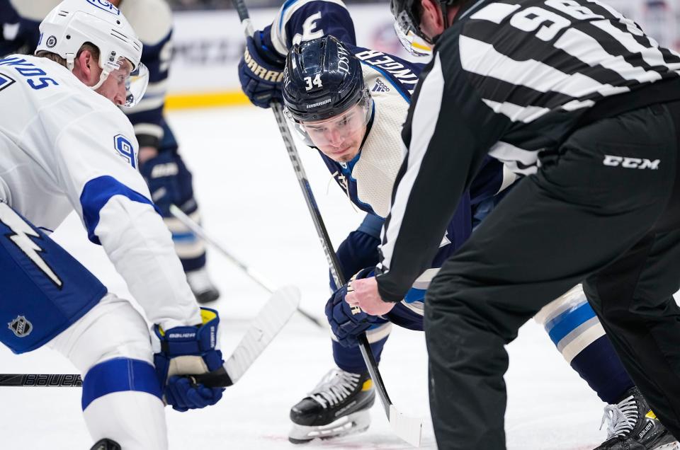 The Blue Jackets acquired Cole Sillinger (right) as a part of the Seth Jones trade, and he is the youngest player currently playing in the NHL.