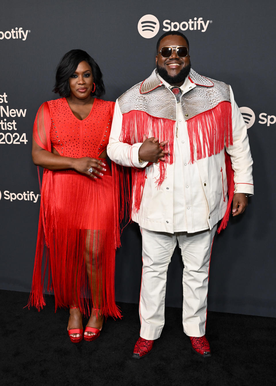 Tanya Trotter and Michael Trotter Jr. at the Spotify Best New Artist Party held at Paramount Studios on February 1, 2024 in Los Angeles, California.