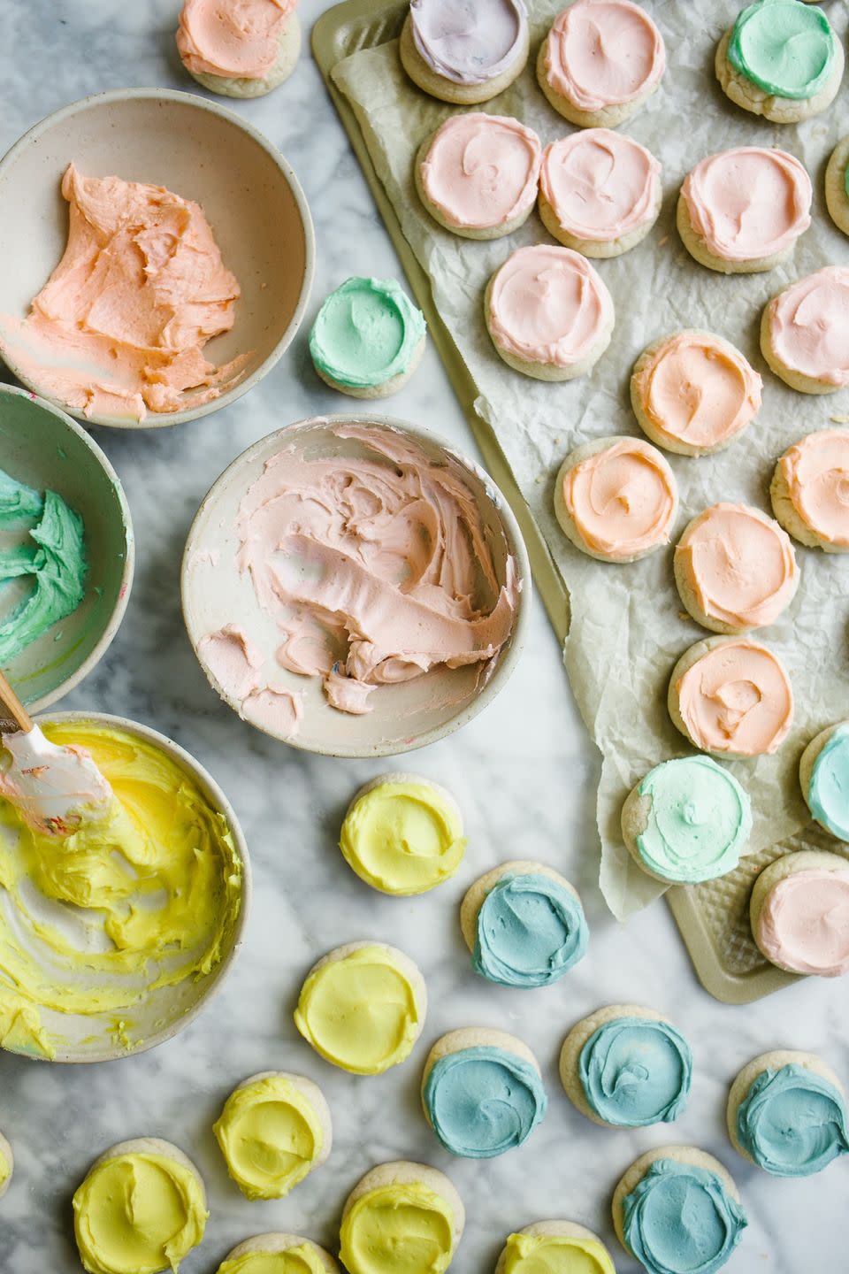 <p>You'll definitely have fun mixing your own pastel buttercream frostings for these pretty drop sugar cookies. </p><p>Get the <strong><a href="https://thewoodandspoon.com/pastel-lofthouse-cookies/" rel="nofollow noopener" target="_blank" data-ylk="slk:Pastel Lofthouse Cookies recipe at Wood and Spoon.;elm:context_link;itc:0;sec:content-canvas" class="link ">Pastel Lofthouse Cookies recipe at Wood and Spoon. </a></strong></p>