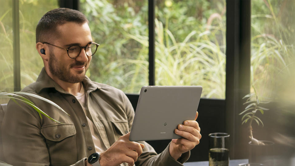 Google Pixel Tablet shown from behind