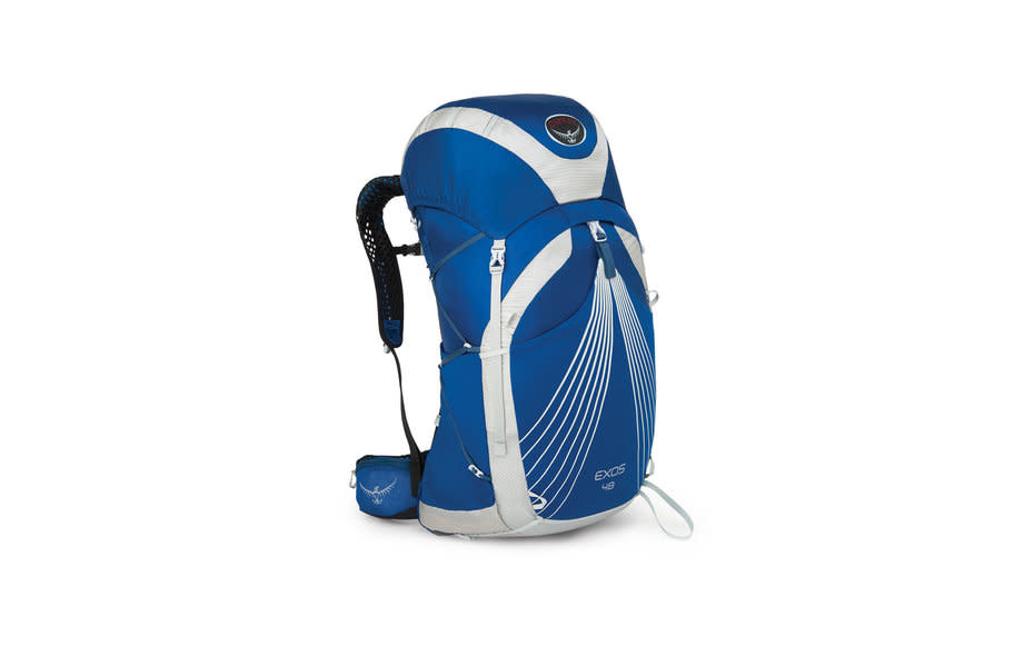 <p>The Exos is a lightweight pack designed for long-distance travel. To make it even lighter, you can take the top lid off and still keep your stuff secure with the FlapJacket cover. Mesh pockets on both shoulder straps let you keep small items or snacks easily accessible during your hike.</p><p>Weight: 2 lbs. 5 oz.</p><p>To buy: <a rel="nofollow noopener" href="http://click.linksynergy.com/fs-bin/click?id=93xLBvPhAeE&subid=0&offerid=326288.1&type=10&tmpid=13347&RD_PARM1=http%3A%2F%2Fwww.ems.com%2Fosprey-exos-48-backpack%2F1304844.html&u1=TL_HikingBackpacks" target="_blank" data-ylk="slk:ems.com;elm:context_link;itc:0;sec:content-canvas" class="link ">ems.com</a>, $190.</p><p><a rel="nofollow noopener" href="http://click.linksynergy.com/fs-bin/click?id=93xLBvPhAeE&subid=0&offerid=326288.1&type=10&tmpid=13347&RD_PARM1=http%3A%2F%2Fwww.ems.com%2Fosprey-exos-58-backpack%2F1304843.html&u1=TL_HikingBackpacks" target="_blank" data-ylk="slk:58L backpack;elm:context_link;itc:0;sec:content-canvas" class="link ">58L backpack</a> and <a rel="nofollow noopener" href="http://click.linksynergy.com/fs-bin/click?id=93xLBvPhAeE&subid=0&offerid=326288.1&type=10&tmpid=13347&RD_PARM1=http%3A%2F%2Fwww.ems.com%2Fosprey-exos-38-backpack%2F1304845.html&u1=TL_HikingBackpacks" target="_blank" data-ylk="slk:38L backpack;elm:context_link;itc:0;sec:content-canvas" class="link ">38L backpack</a> also available.</p>