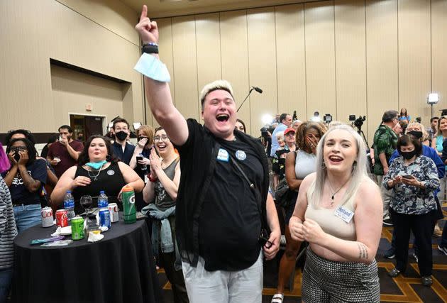 Abortion rights supporters cheer on Aug. 2 in Overland Park, Kansas, as the proposed Kansas constitutional amendment to remove the right to an abortion fails. (Photo: Tammy Ljungblad/Kansas City Star/Tribune News Service via Getty Images)