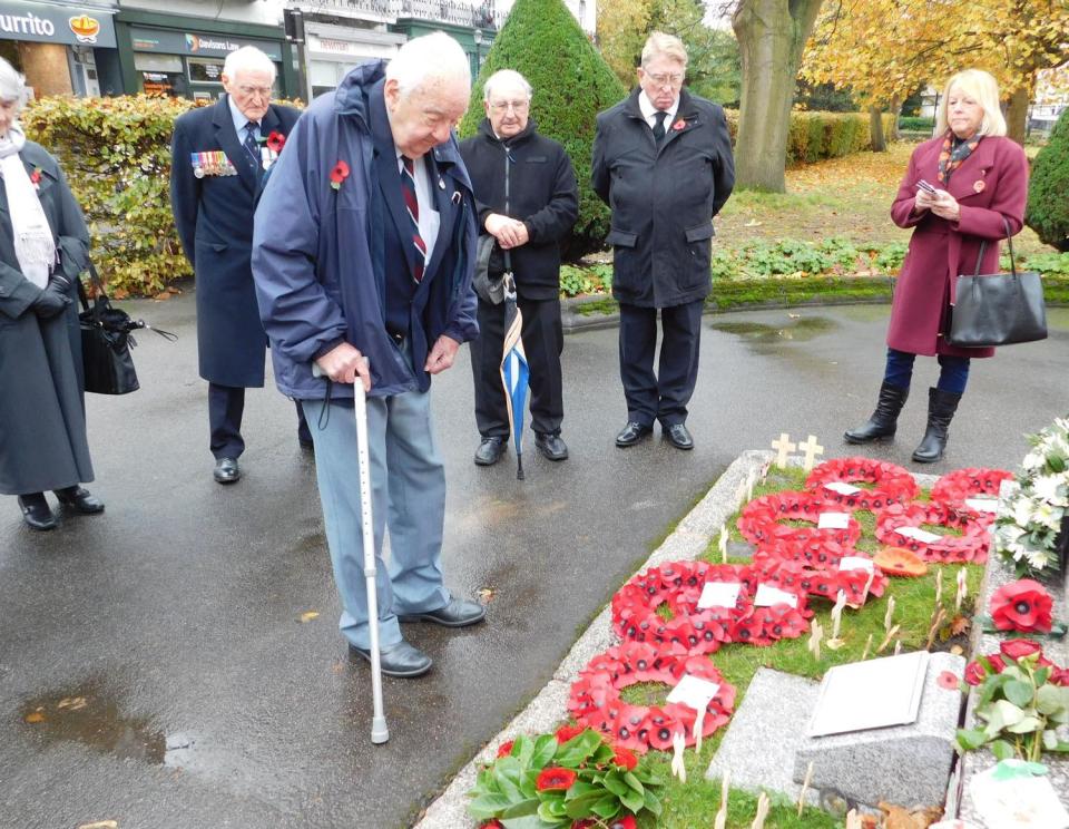 The laying of the wreath by members of the Leamington History Group at the war memorial in Leamington on Remembrance Sunday. Picture courtesy of the Leamington History Group.