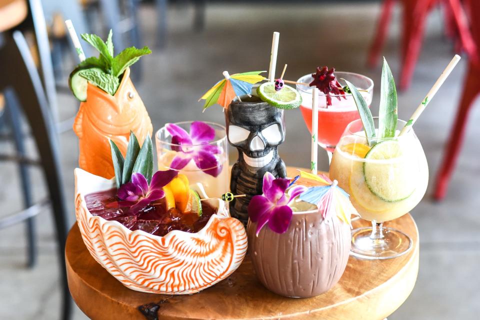Special cocktails for Cardinal Spirit's Tiki Tuesday event, set for Jan. 30, 2024, are shown.