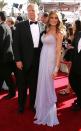 <p>Melania hit the Emmys red carpet in a pretty lilac dress made entirely out of lightweight chiffon. <i>[Photo: Getty]</i> </p>