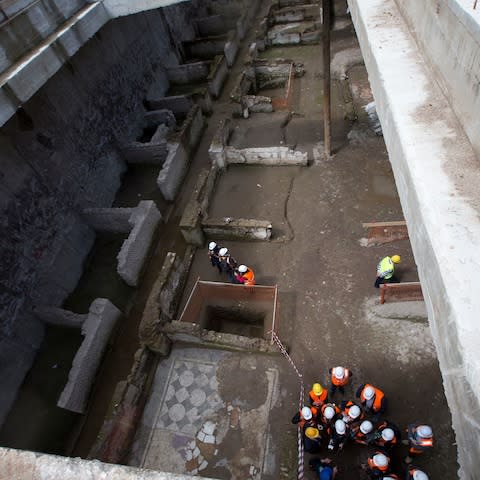 The construction of Rome's new metro line brought to light a 2nd century AD barracks used by the Praetorian Guard. - Credit: AP