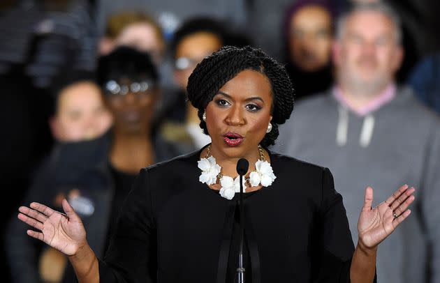 Rep. Ayanna Pressley speaks at an election night party in Boston on Nov. 6, 2018. (Photo: MediaNews Group/Boston Herald via Getty Images via Getty Images)