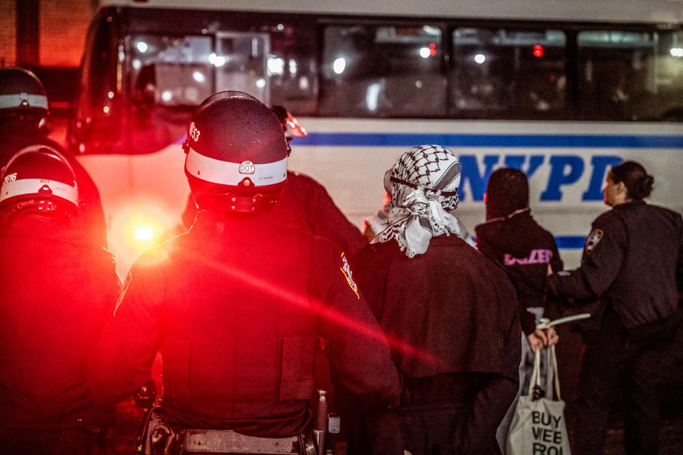 The NYPD detain protesters from the pro-Palestinian protest encampment. (Stephanie Keith / Getty Images)