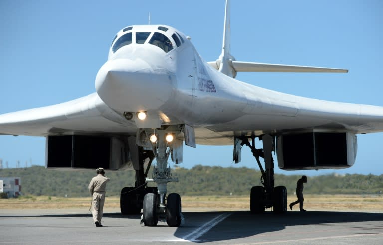 A Russian Tupolev Tu-160 strategic long-range heavy supersonic bomber aircraft after landing at Maiquetia International Airport, just north of Caracas