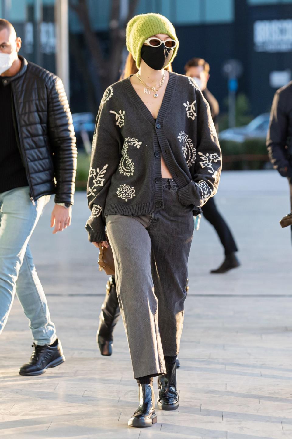 <p>Gigi Hadid is seen leaving Versace's headquarters on Sunday in Milan during Milan Fashion Week.</p>