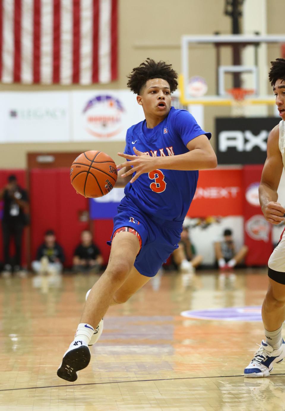 Dec 10, 2022; Scottsdale, AZ, USA; Bishop Gorman High School guard John Mobley Jr. (3) against Centennial High School during the HoopHall West basketball tournament at Chaparral High School. Mandatory Credit: Mark J. Rebilas-USA TODAY Sports