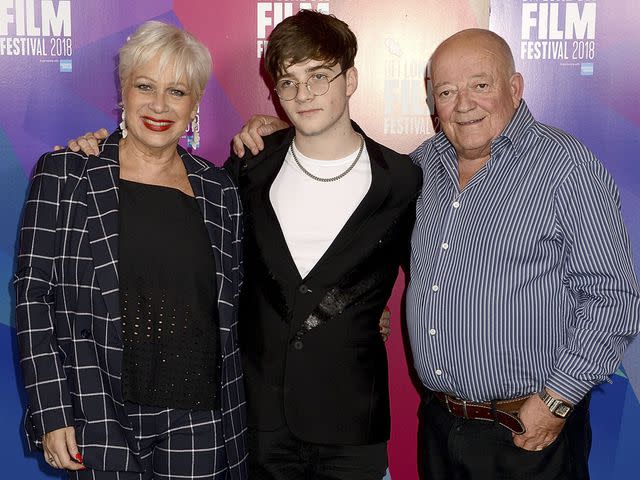 <p>Dave J Hogan/Getty</p> Denise Welch, Louis Healy and Tim Healy attend the World Premiere of "Sometimes Always Never" at the 62nd BFI London Film Festival on October 12, 2018.