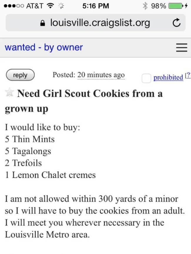 ad requesting Girl Scout cookies from a grownup