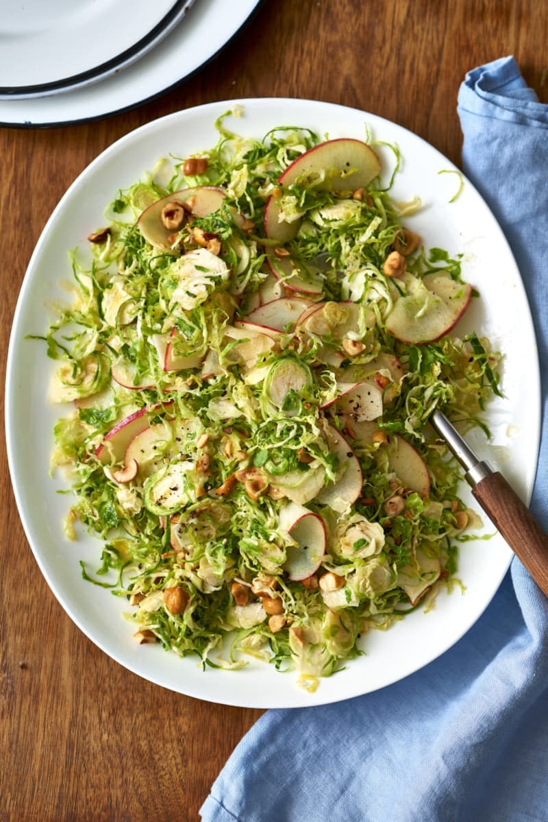 Shaved Brussels Sprouts Salad with Apples, Hazelnuts & Brown Butter Dressing