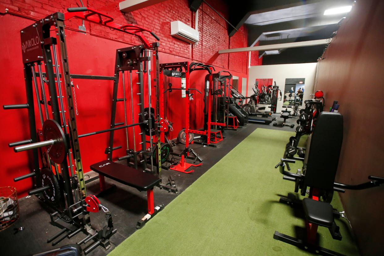 The new weight room of B. Balanced Fitness, which is located in the former Bijou Theater on Main Street in Fairhaven.