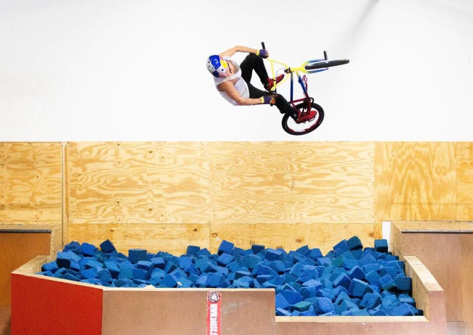 BMX rider Daniel Dhers trains for the Tokyo Olympics at the Daniel Dhers Action Sports Complex, on Tuesday, July 13, 2021, in Holly Springs, N.C.